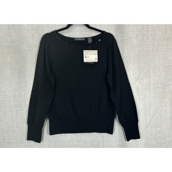 Liz Claiborne Sweater Womens XL Black Metallic Sequins Boat Neck Long Sleeve NWT - Picture 2 of 11